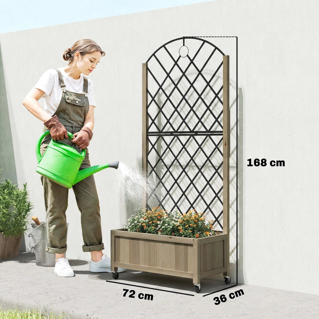 Jardiniere con griglia in acciaio, fioriera su ruote in legno ¨C zephmum ¨C 72x36x168 cm, Finitura Carbonizzata