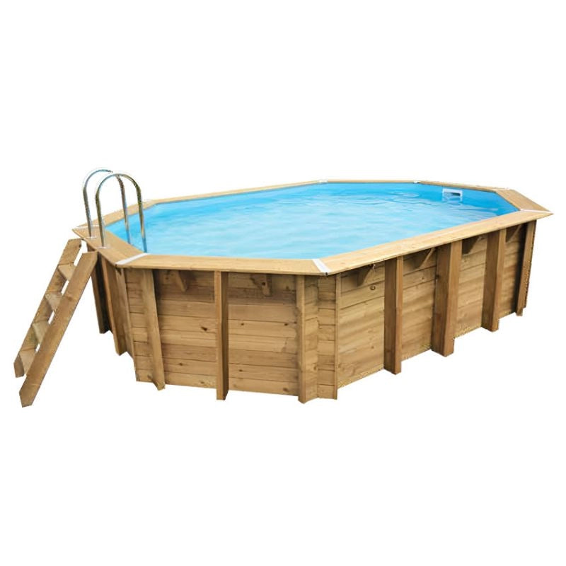 Piscina In Legno Ottagonale Northwood 490 - 4,90 X 3,55 H1,30 M - Liner Blue