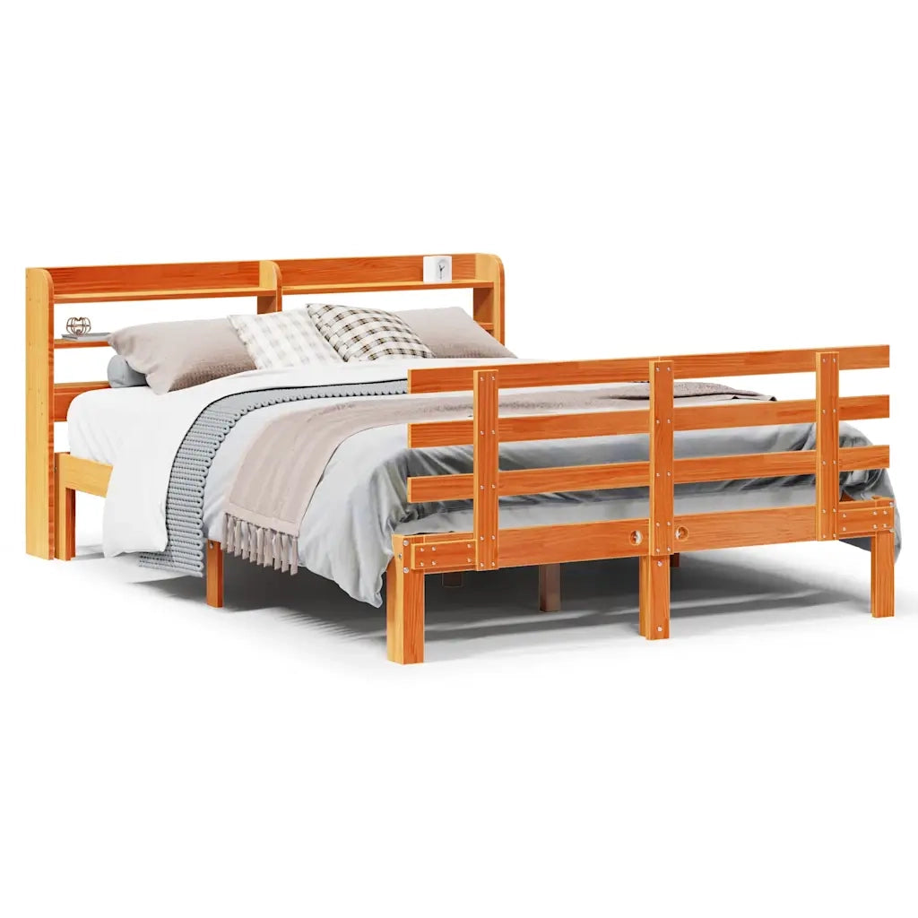 vidaXL Giroletto con Testiera Marrone Cera 150x200 cm Massello Pino