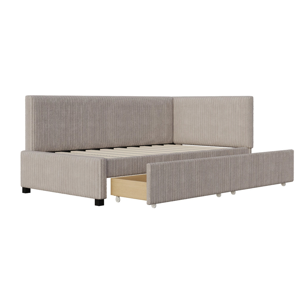 Divano letto 90x200 cm con 2 cassetti; rete a doghe; velluto grigio