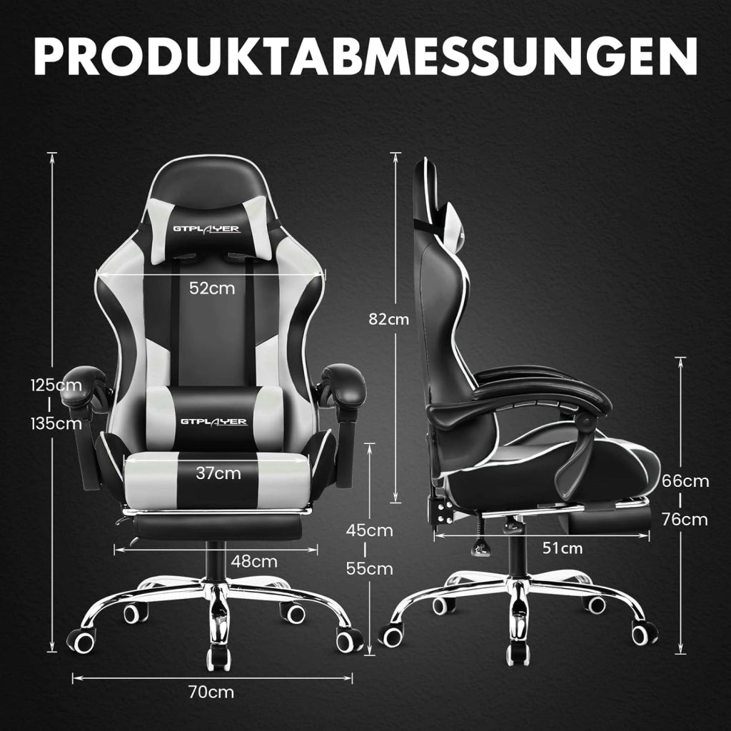 Sedia da gaming, da ufficio, da gioco, ergonomica, con poggiapiedi, per massaggi, cuscino lombare, imbottita, sedia girevole, colore: bianco