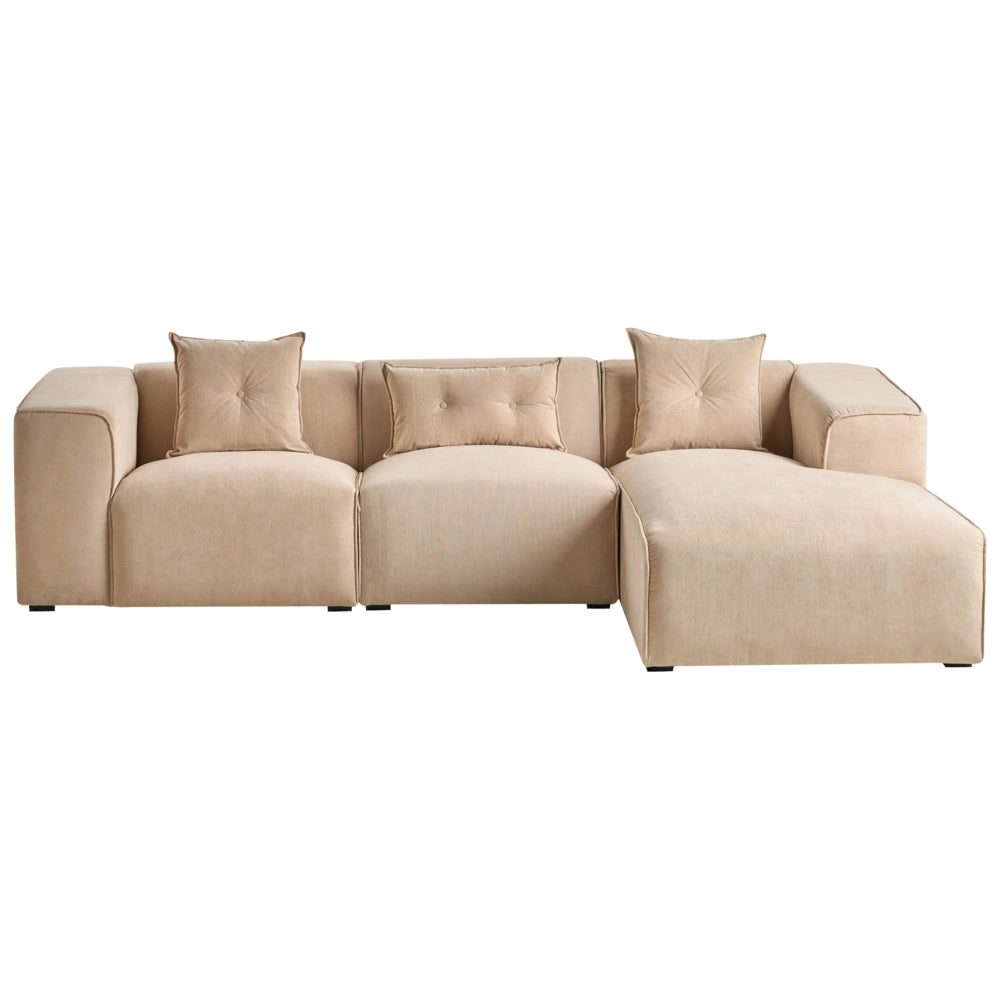 Divano Angolare Beige Velluto A Coste 3 Posti Cuscini Extra Dispersi versione sinistra stile Moderno