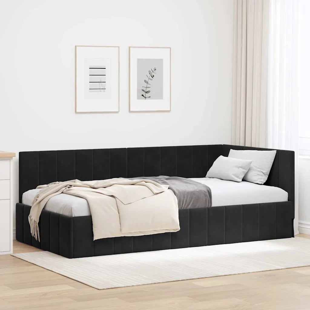 Cornice del letto ad angolo Nero 90 cm x 190 cm Velluto