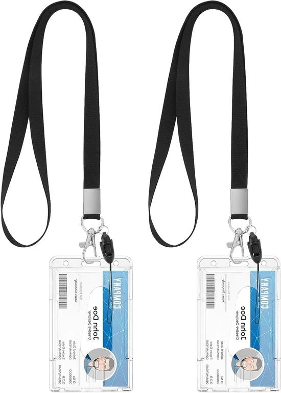 Porta ID trasparente con cordonetto - 2 set Protezione robusta per carte di credito e etichette, Porta carte verticale con chiusura a molla