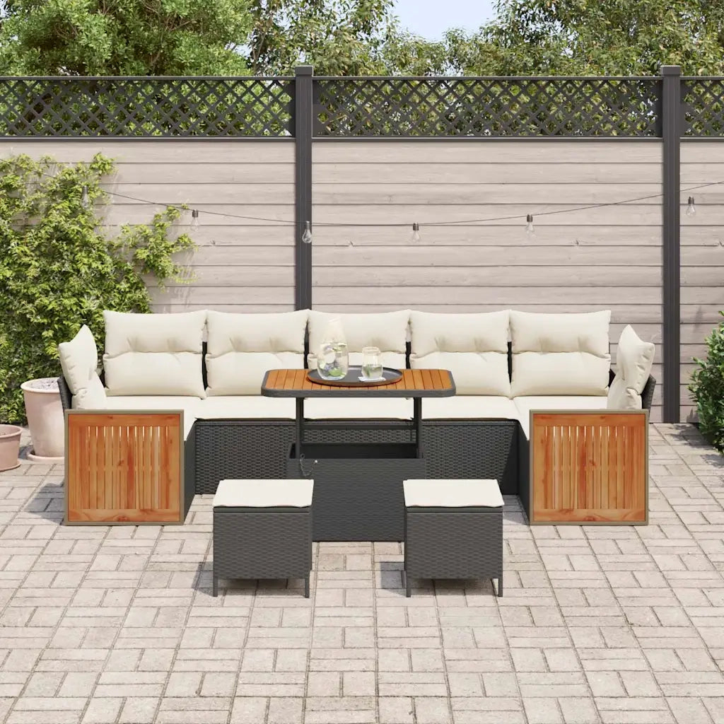 Set Divano da Giardino 13 pcs Nero e Crema polyrattan