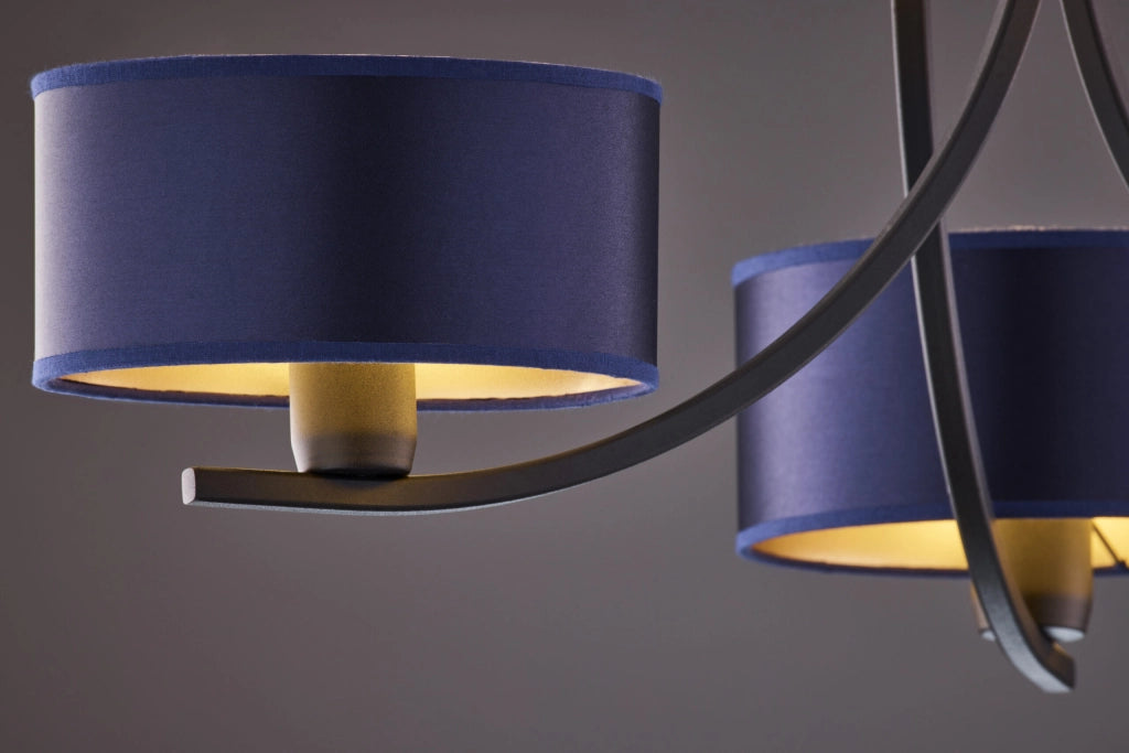 Lampadario nero a catena paralumi blu 3xE27 Arthur Jupiter