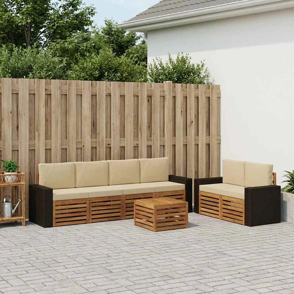 Set di divani da esterno 7 pz Naturale e Beige 3384064