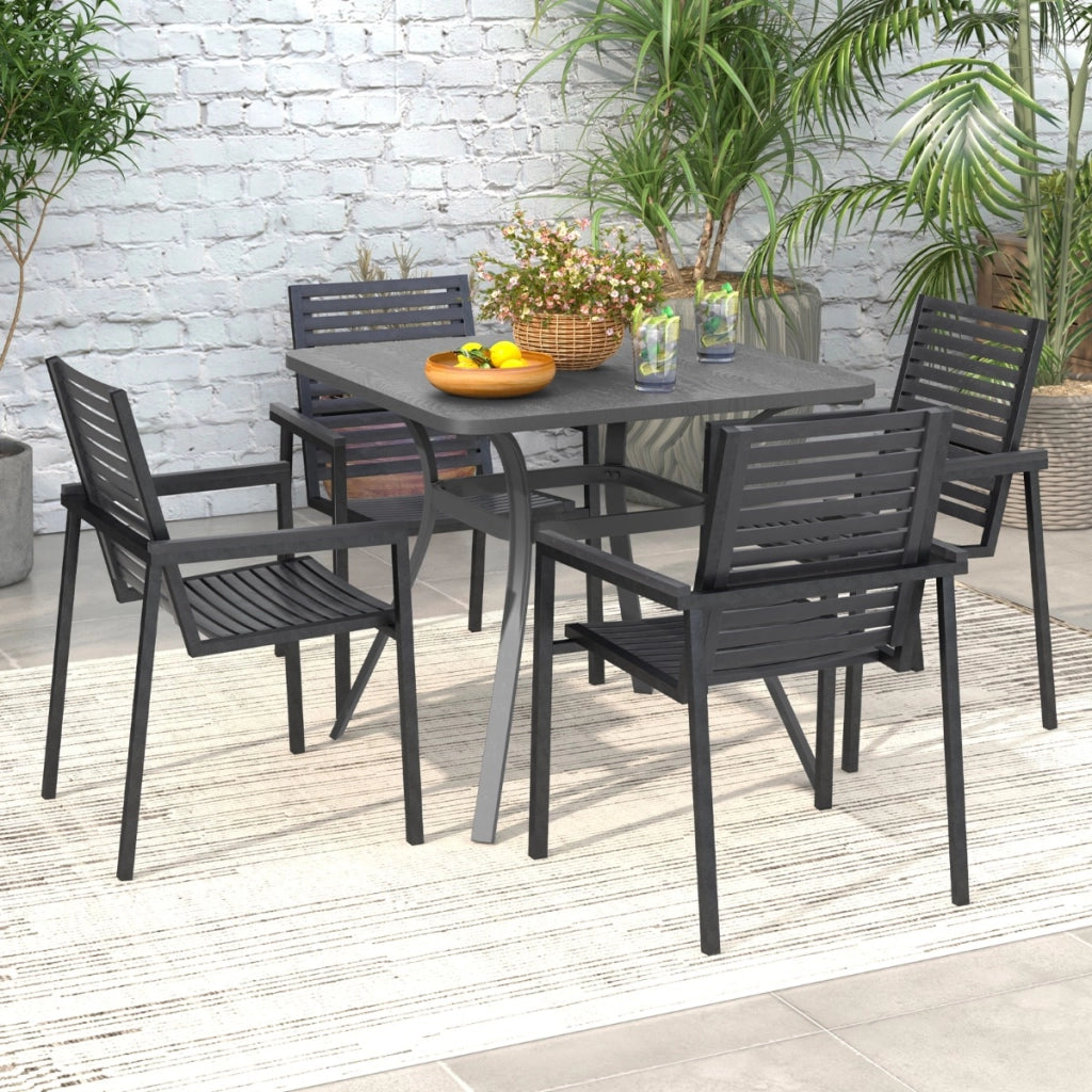 Tavolo da pranzo da esterno di 80cm, Tavolo quadrato in metallo con 4 gambe curve per 4 persone Grigio-Tavoli da esterno
