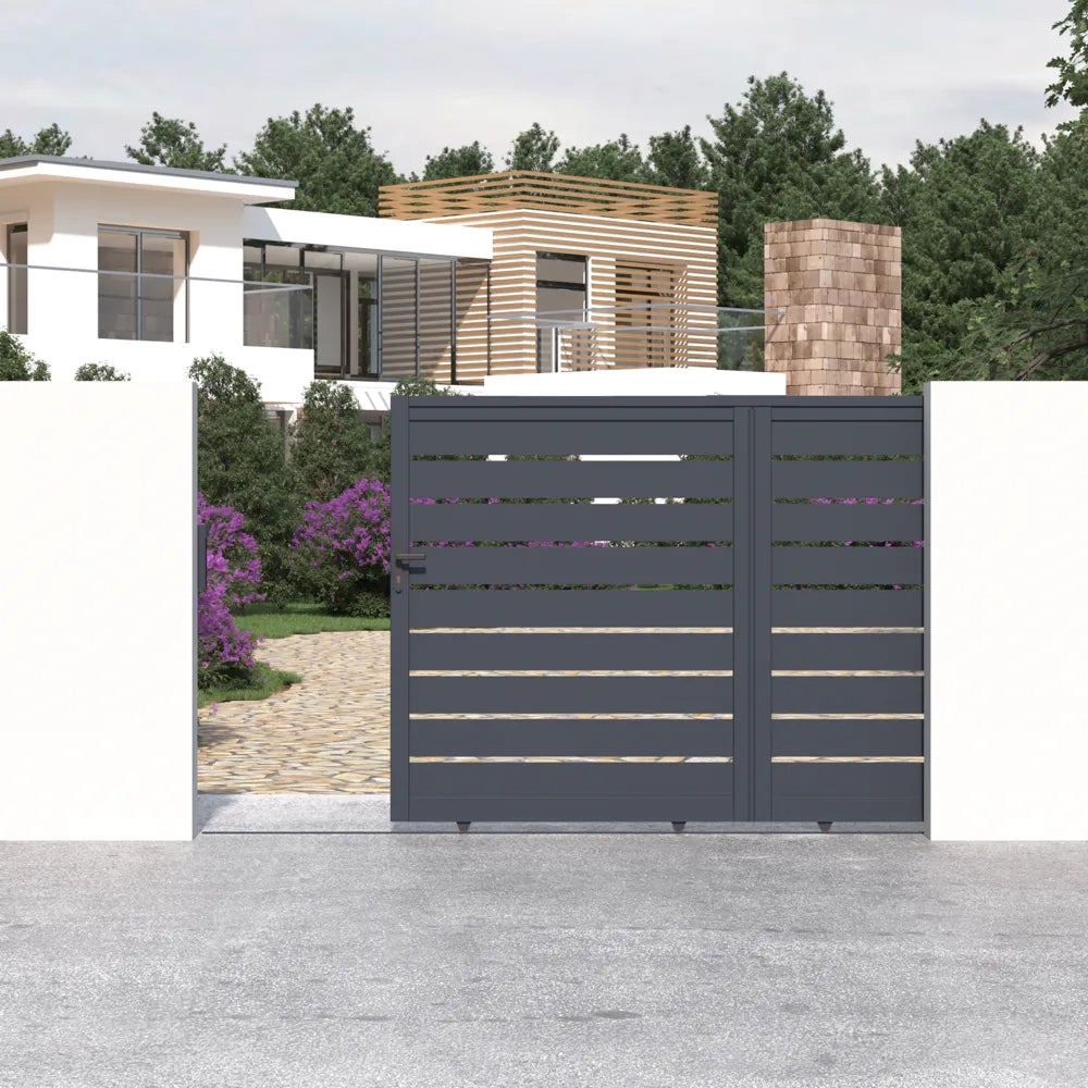 Cancello in alluminio scorrevole 300x176cm grigio freddo