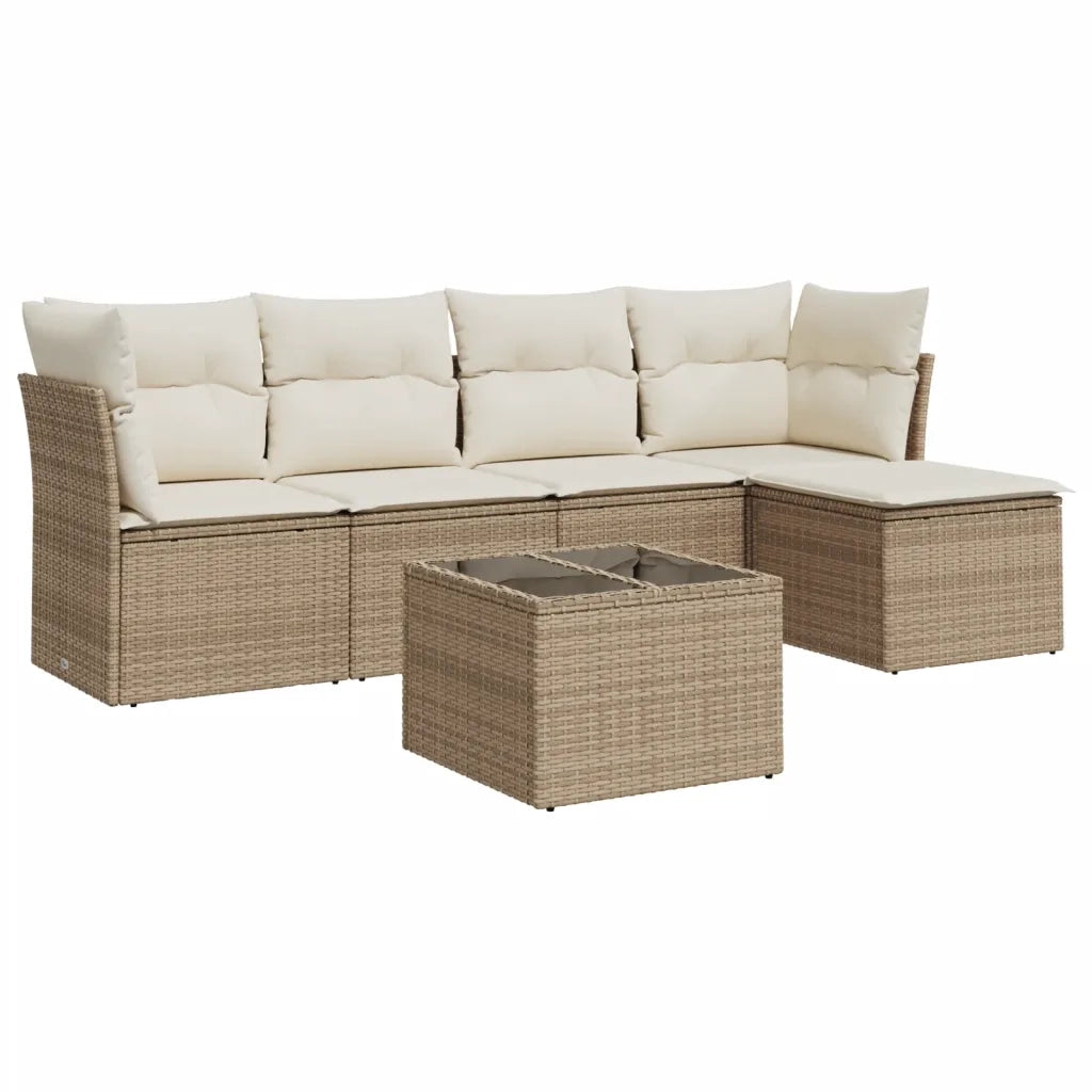 Set Divano da Giardino 6 pz con Cuscini Beige in Polyrattan 3217568