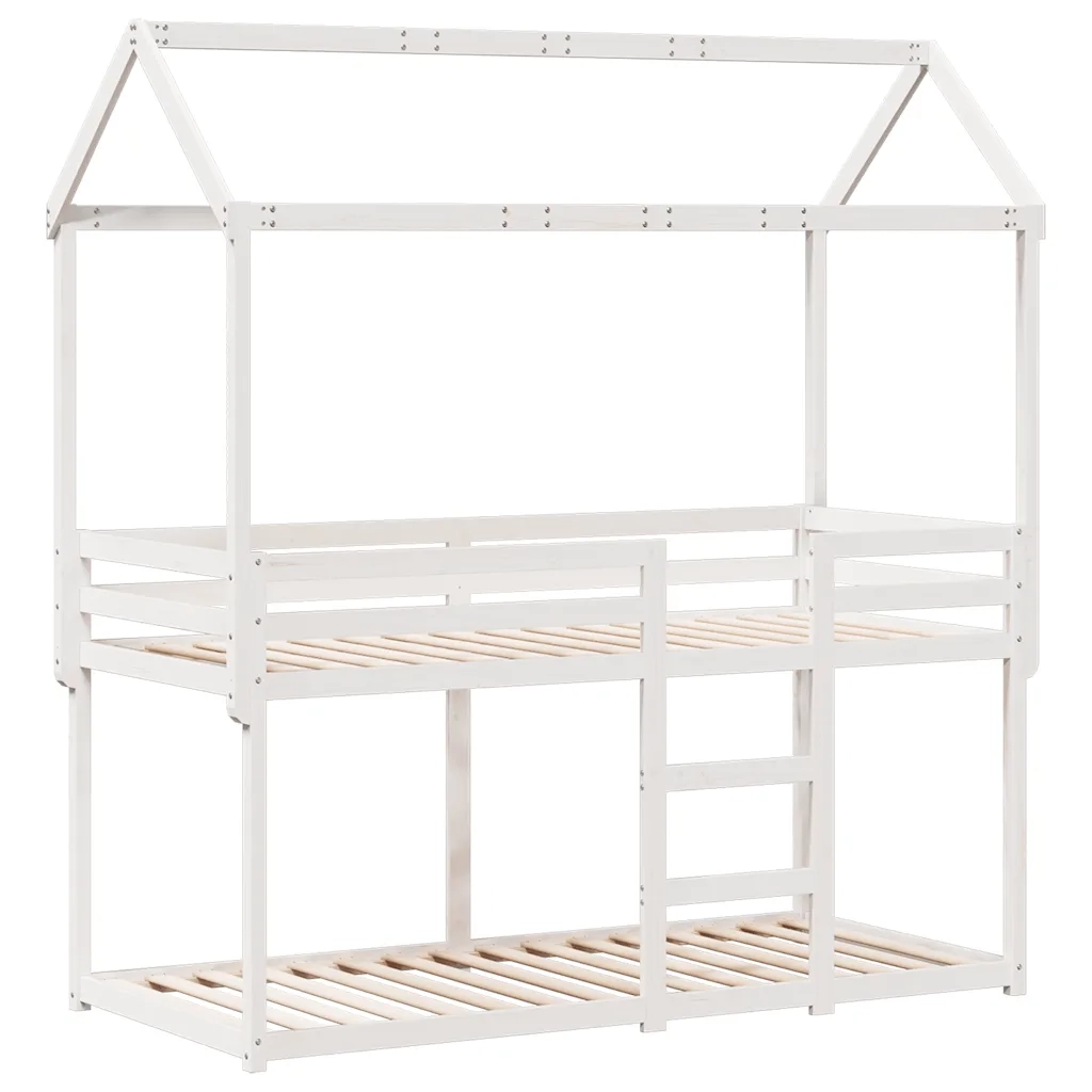 Letto a Castello con Tetto Bianco 90x200 cm in Legno di Pino 3282117