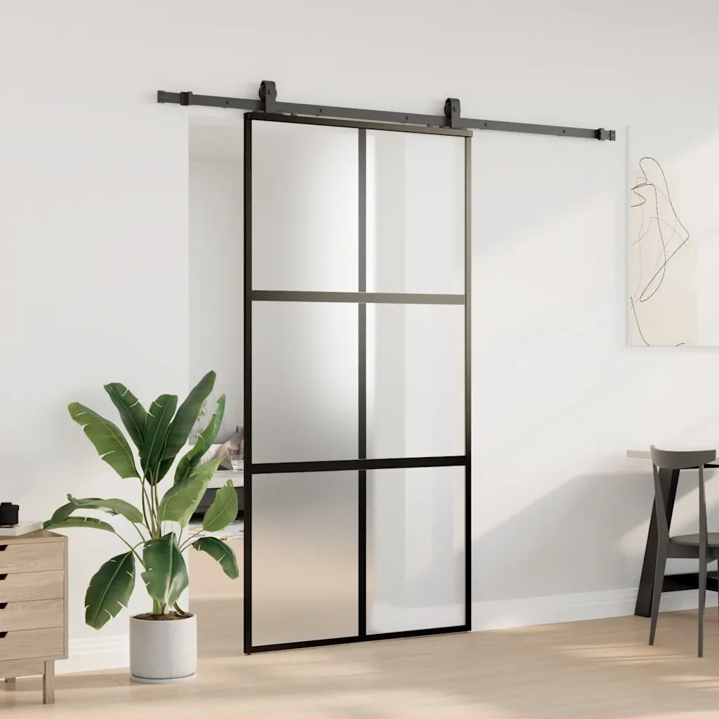 Porta Scorrevole Ferramenta Nera 102,5x205 cm Vetro Temperato