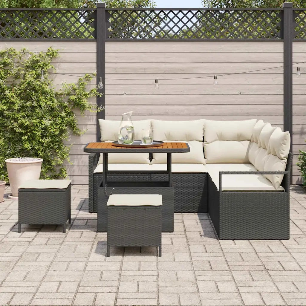 Set Divano da Giardino con cuscino 8 pcs Nero polyrattan