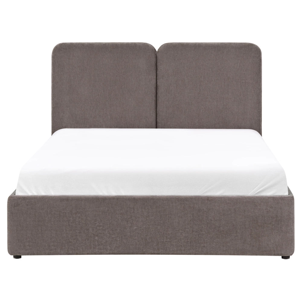 Letto ottomano color tortora in tessuto di ciniglia 140 x 200 cm Testiera imbottita Rete a doghe sollevabile