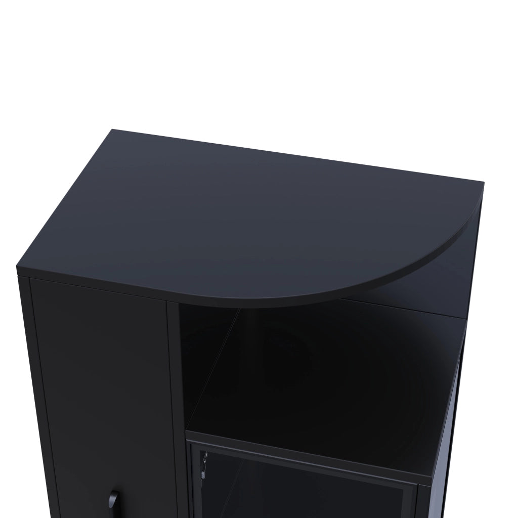 Vetrina 64x42x112 cm con LED multicolore e mobile laterale estraibile; vetro e truciolare nera