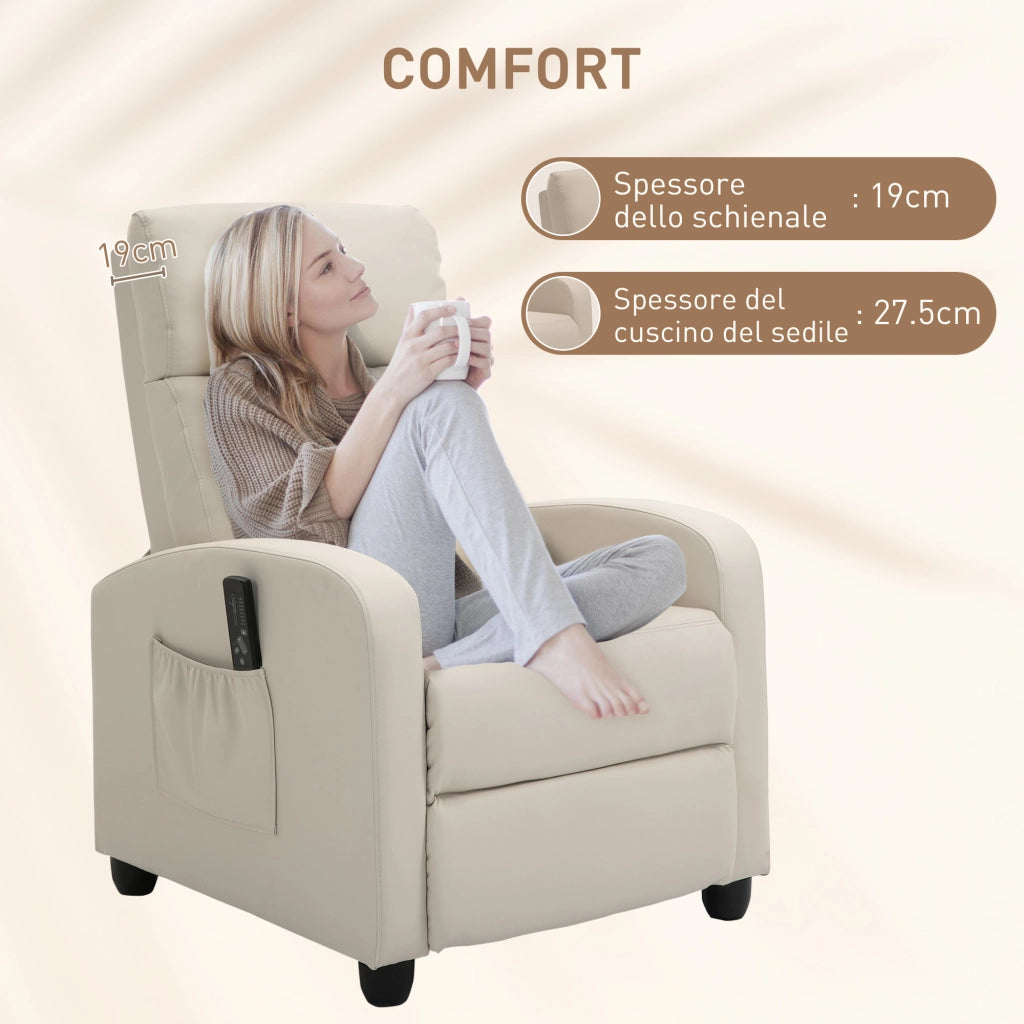 Poltrona Relax Massaggiante Reclinabile con Poggiapiedi ¨C Xylo ¨C Crema 68x88x98cm