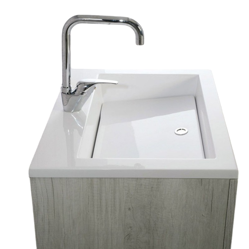 Mobile Lavatoio Vasca Zeus in MineralMarmo Apertura a 2 Ante 77,5x48x84 cm Olmo Bianco