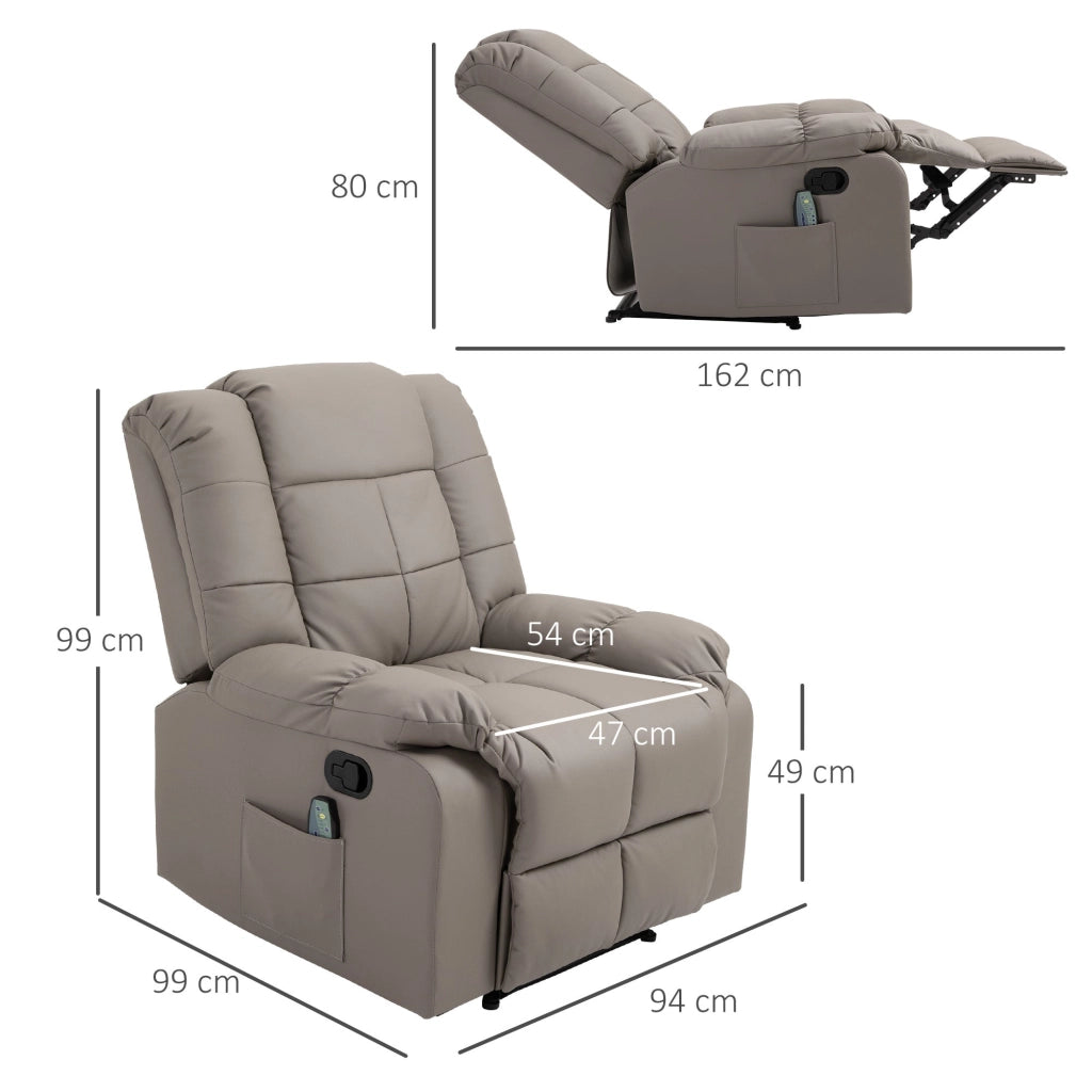 Poltrona Relax con 8 Punti Massaggio e Reclinazione a 165° 94x99x99 cm in Similpelle Grigio