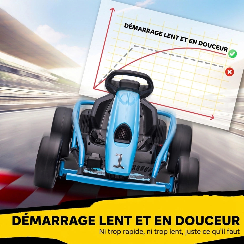 Kart Électrique pour Enfants 24 V Go Kart Mode Drift 8 à 12 ans Bleu