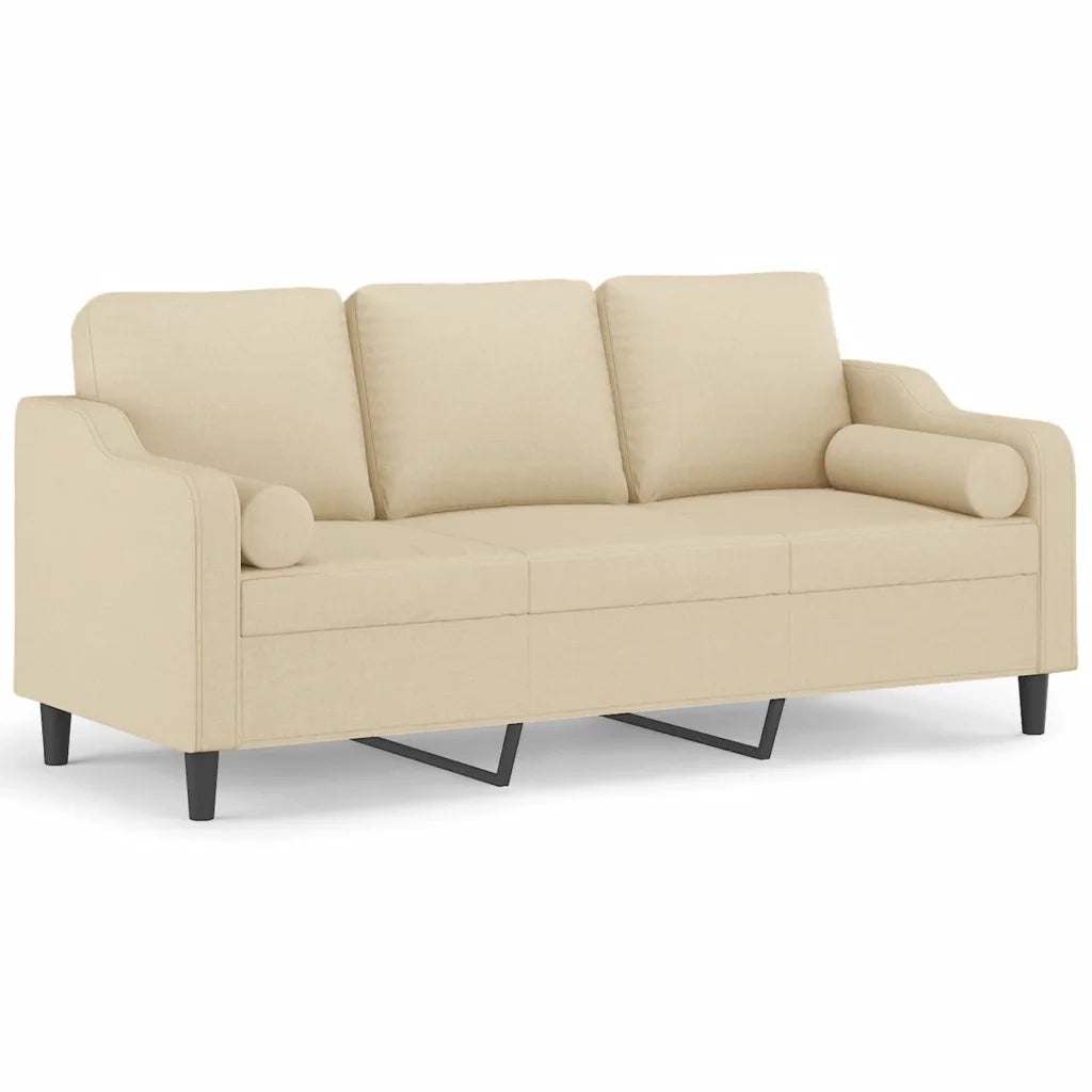Divano a 3 Posti con Cuscini Crema 180 cm in Tessuto 3200855