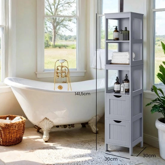 Cassa da bagno indipendente - arredamento da bagno - MDF grigio - stabile 141,5 cm x 30 cm x 30 cm