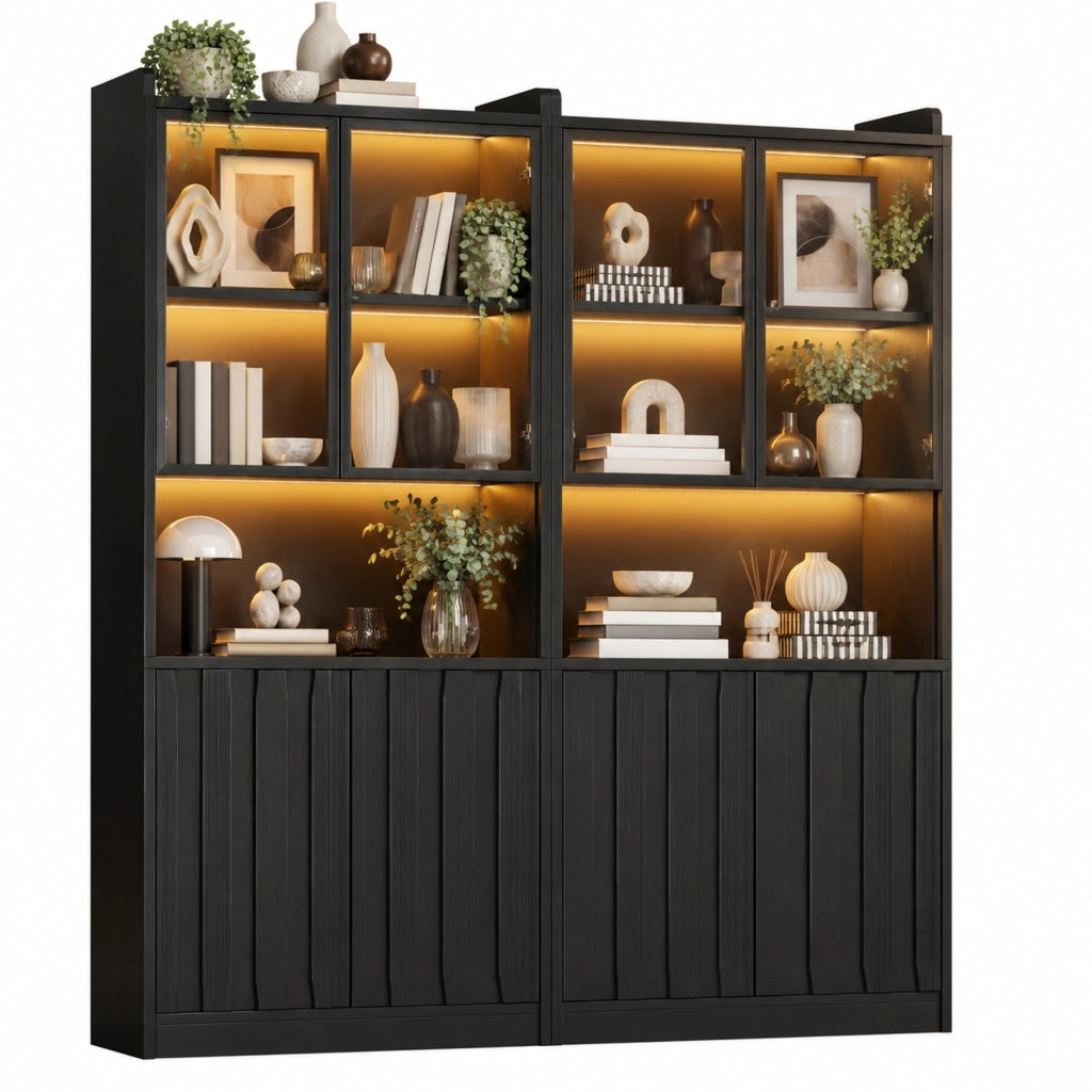 Set 2 vetrine con LED Bluetooth 160x35x200 cm nere HOMVRA