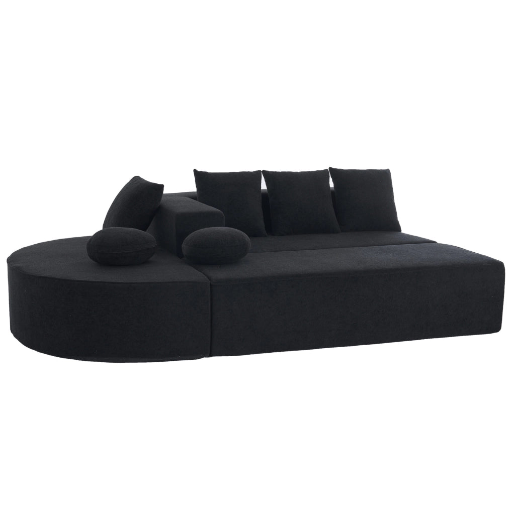 Divano modulare ULEVR nero in ciniglia, struttura interamente in schiuma, trasformabile in divano letto