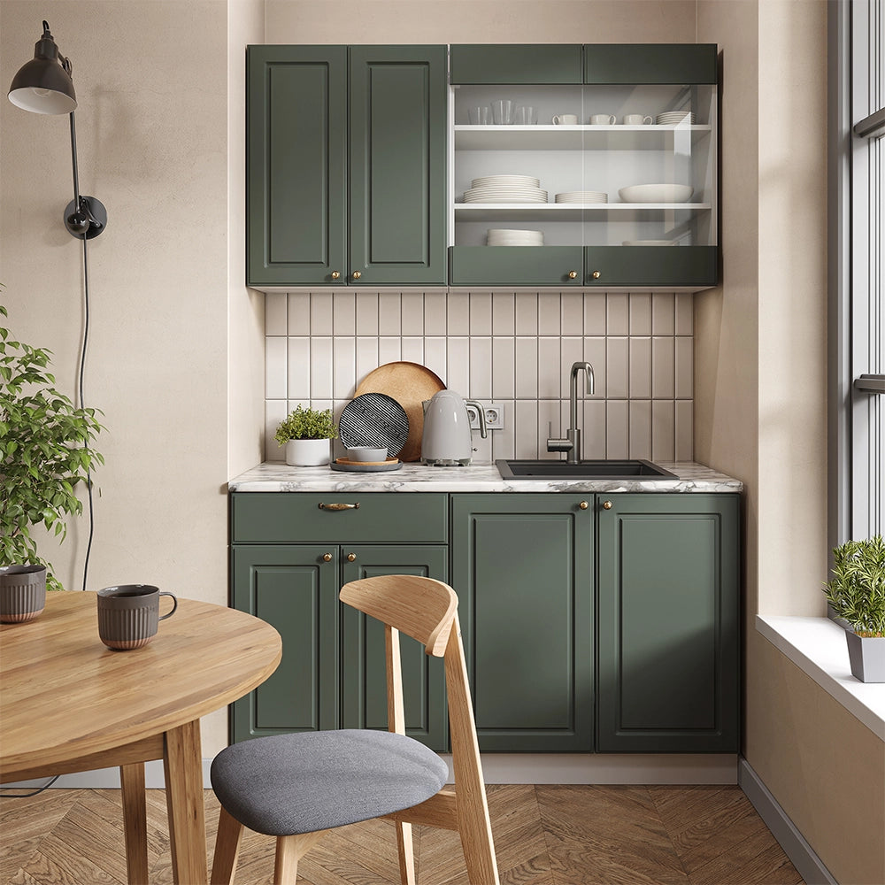 Cucina completa Fame-Line Verde-oro rustico/Bianco 140 cm, PL Antracite Vicco
