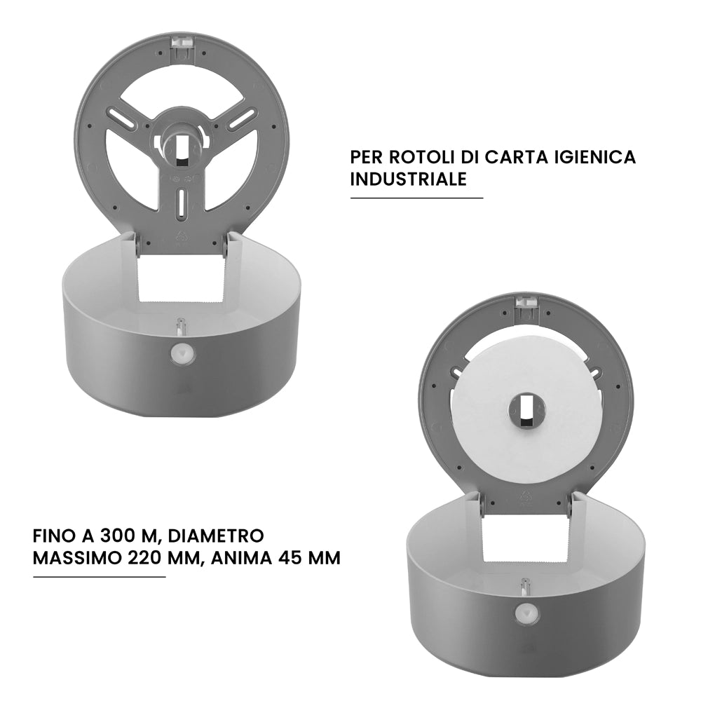 Distributore di carta igienica a rotoli fino a 300 mt in ABS grigio