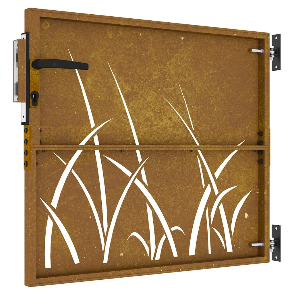 Cancello da giardino 85x100 cm in acciaio Corten con design erba 153221