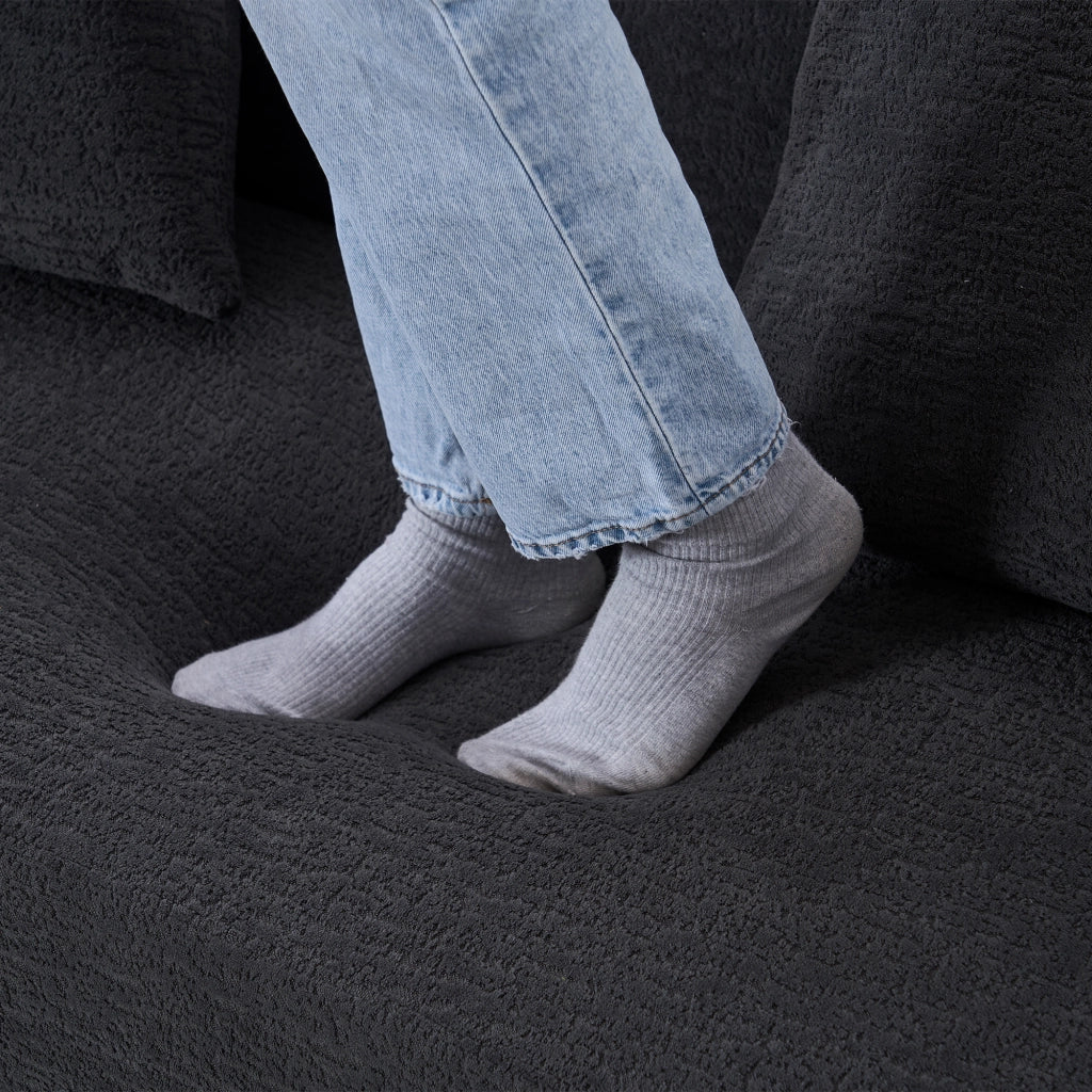 Divano curvo 3 posti con cuscini in chenille grigio scuro