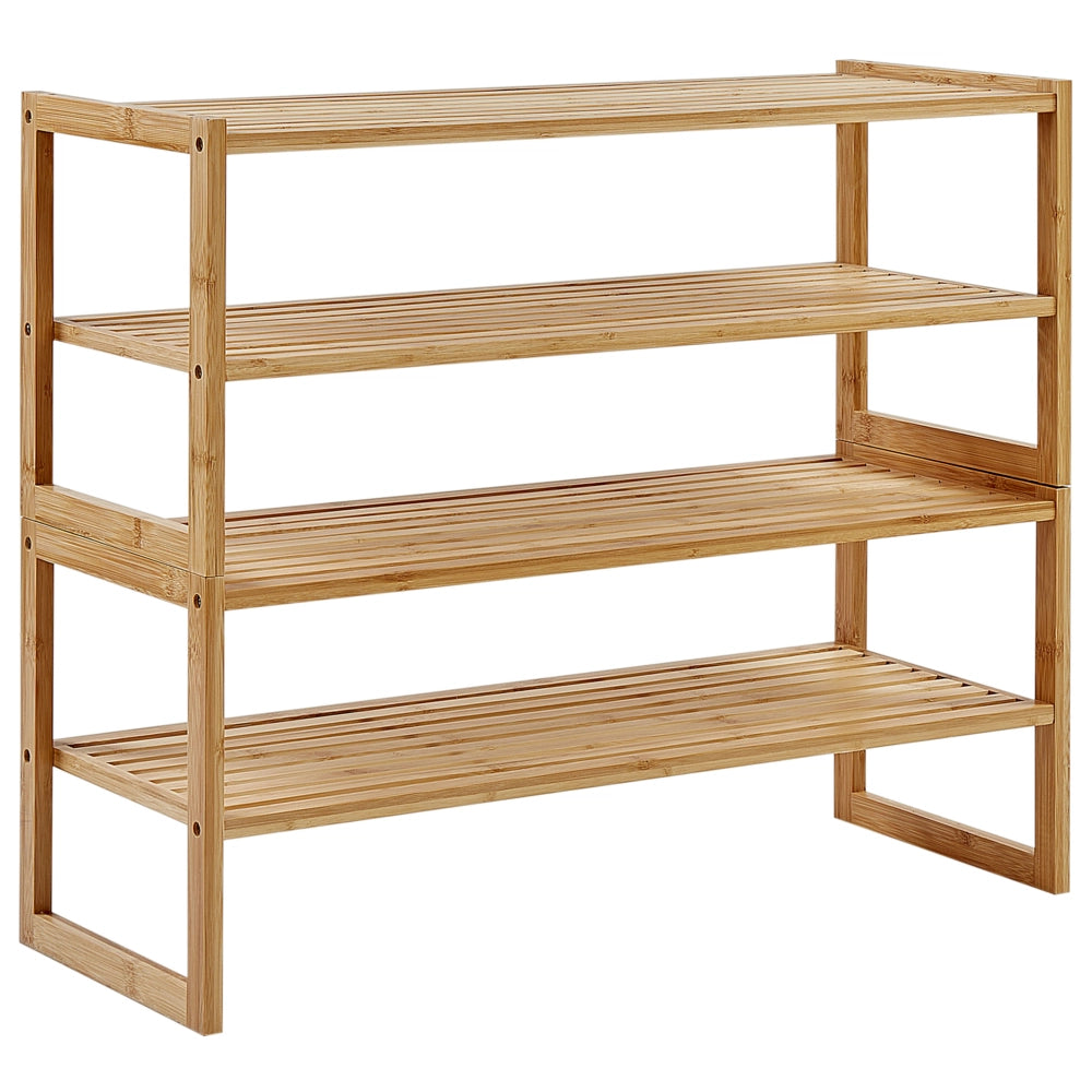Scaffale da bagno in marrone chiaro di bambù a 4 livelli impilabile per l'archiviazione del bagno