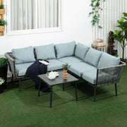 Set divano da giardino 4 pezzi in alluminio e rattan sintetico con tavolino grigio