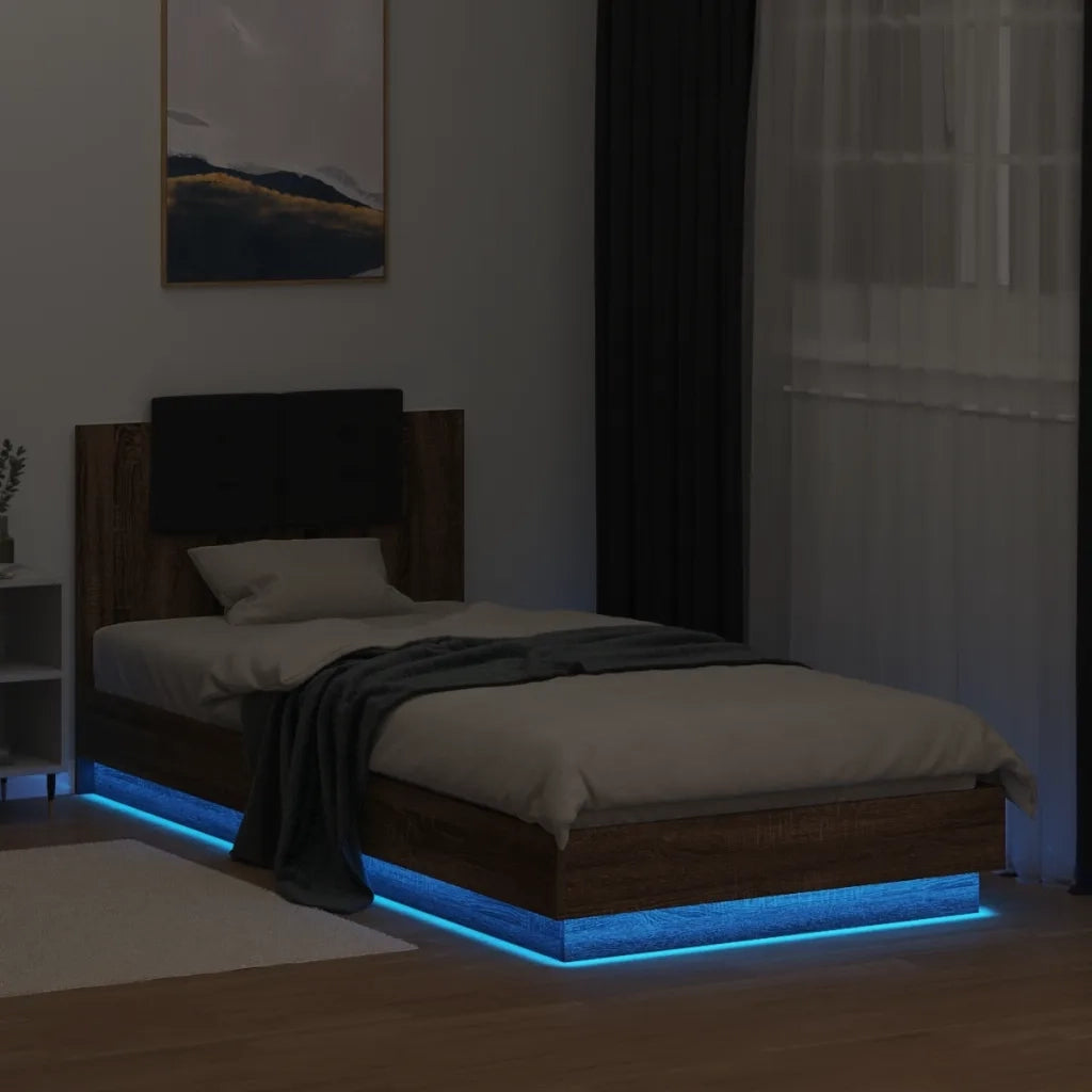 Giroletto con Testiera e LED Rovere Marrone 90x200 cm 3210037