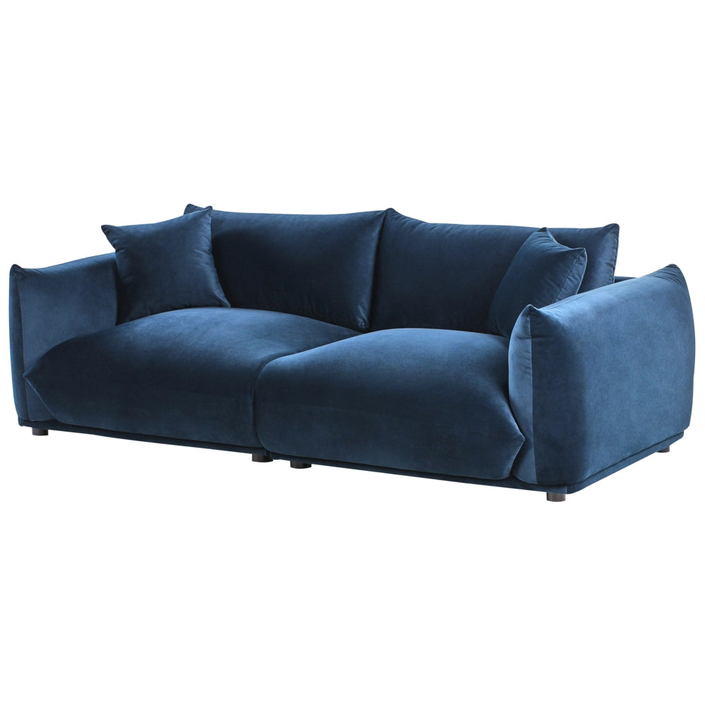 Divano in velluto blu scuro imbottito in poliestere a 3 posti con cuscini decorativi Divano da soggiorno