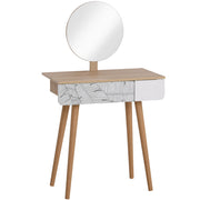 EasyComfort Postazione Trucco con Specchio Circolare Ф39cm, Toeletta Trucco con Cassetto con Decorazione Jungle, 70x39x119-128cm, Bianco e Rovere
