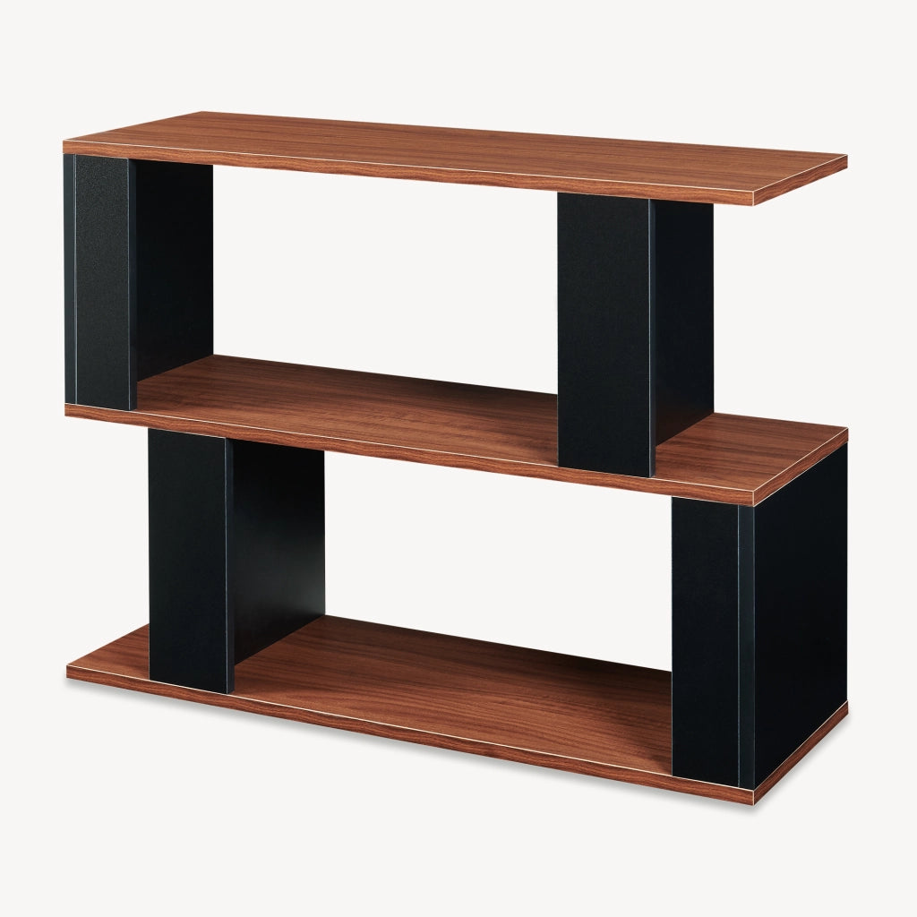 Tavolino Laterale Trond a 2 Scomparti Aperti Mobiletto Multiuso 80 x 29 x 60 cm - Nero/Effetto Noce [en.casa]