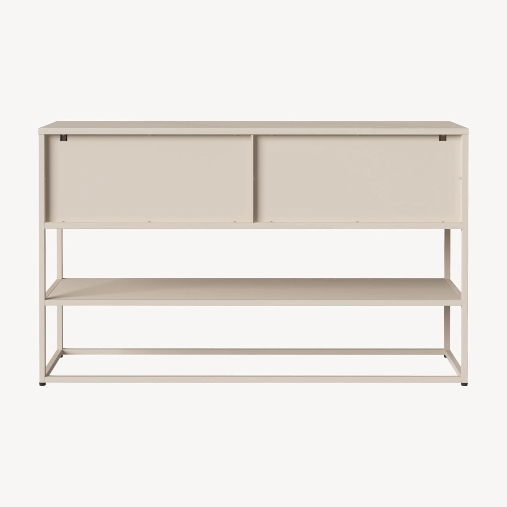Credenza Bassa Säkylä con Ante in Vetro Scanalato 150x38x90 cm color Cammello [en.casa]