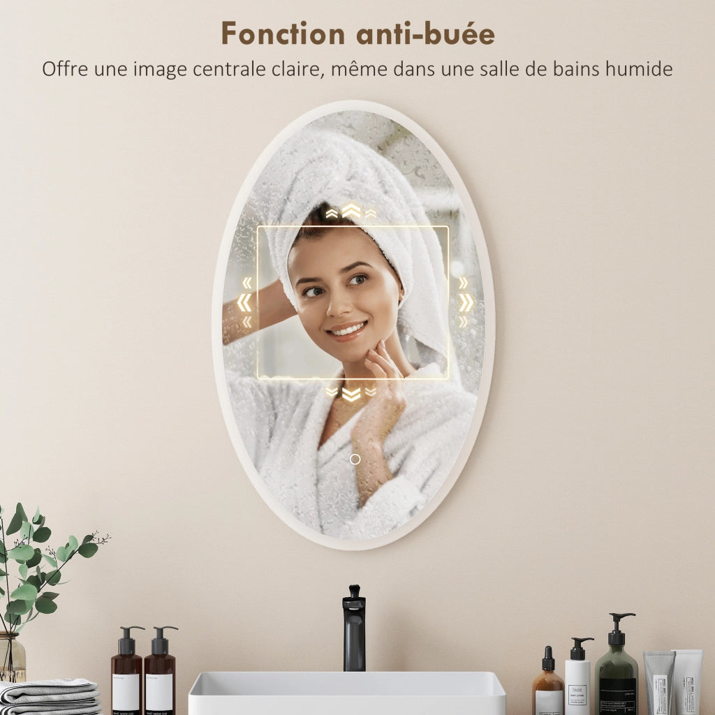 Specchio LED per Bagno Antiappannante 80x50 cm ¨C zephmum ¨C Ovale 3 Luci Regolabile