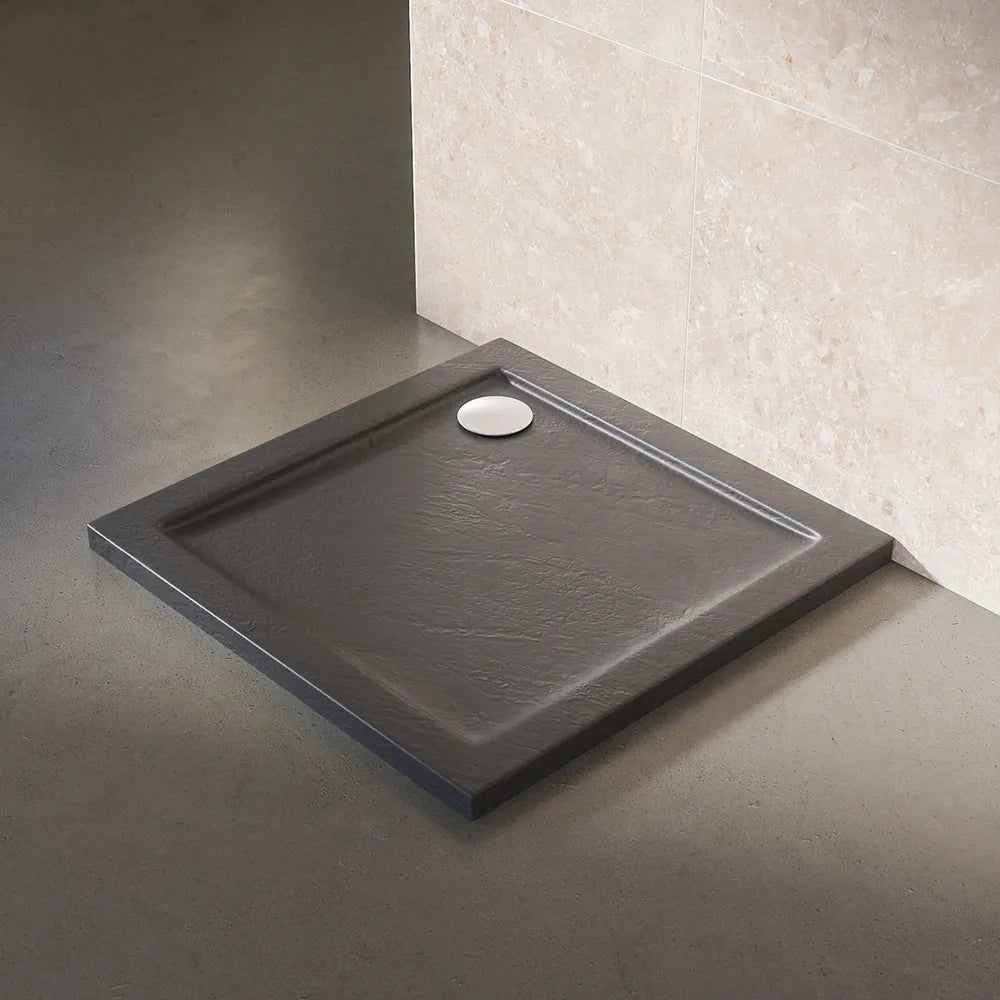 Piatto doccia 70x70 effetto pietra nero in acrilico altezza slim | Petra