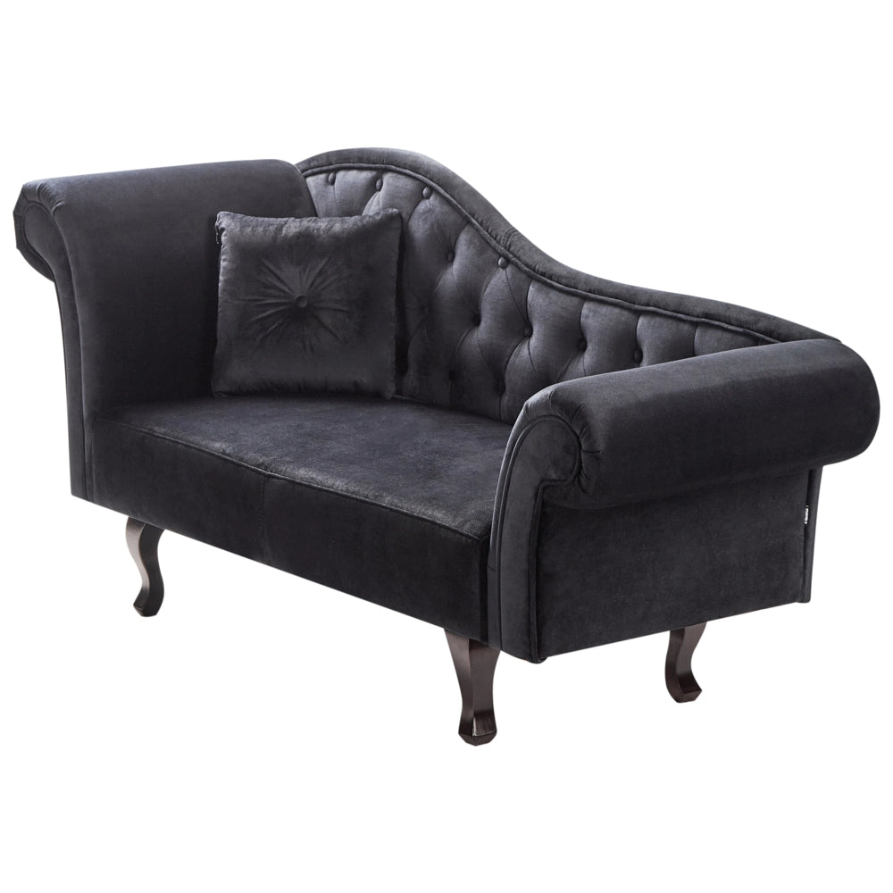 Chaise Lounge in velluto nero imbottito a lato sinistro con cuscino in stile retrò tradizionale Facile da pulire Adatto agli animali domestici