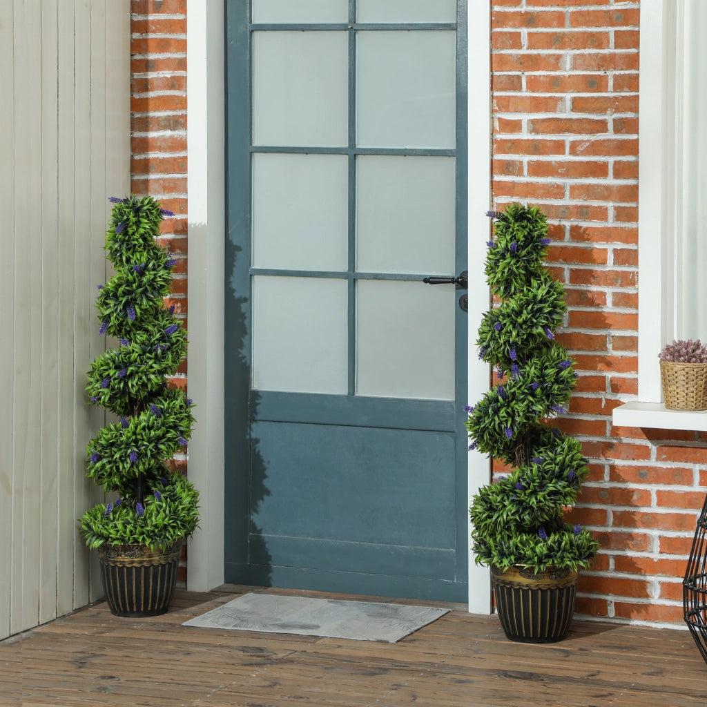 Set 2 Piante Finte Bosso e Lavanda 115cm ¨C zephmum ¨C Verde Blu