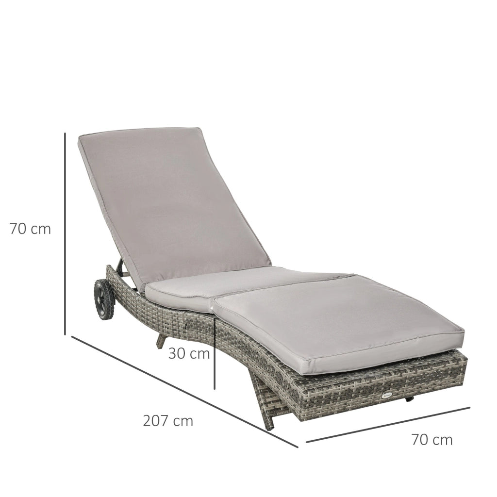 Lettino Prendisole da Giardino con Schienale Regolabile e Cuscino 207x70x70 cm in Rattan PE Grigio