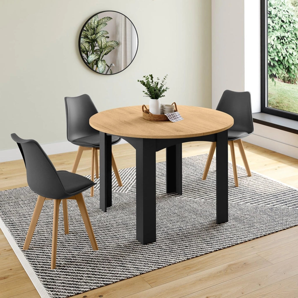 IDMarket - Dona Tavolo da Pranzo Rotondo allungabile 4-8 Persone Piano Effetto faggio Nero 110-150 cm
