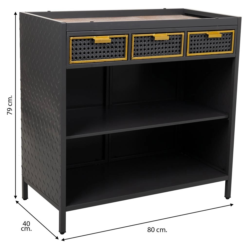 Credenza in metallo grigio e legno 80x40x79h