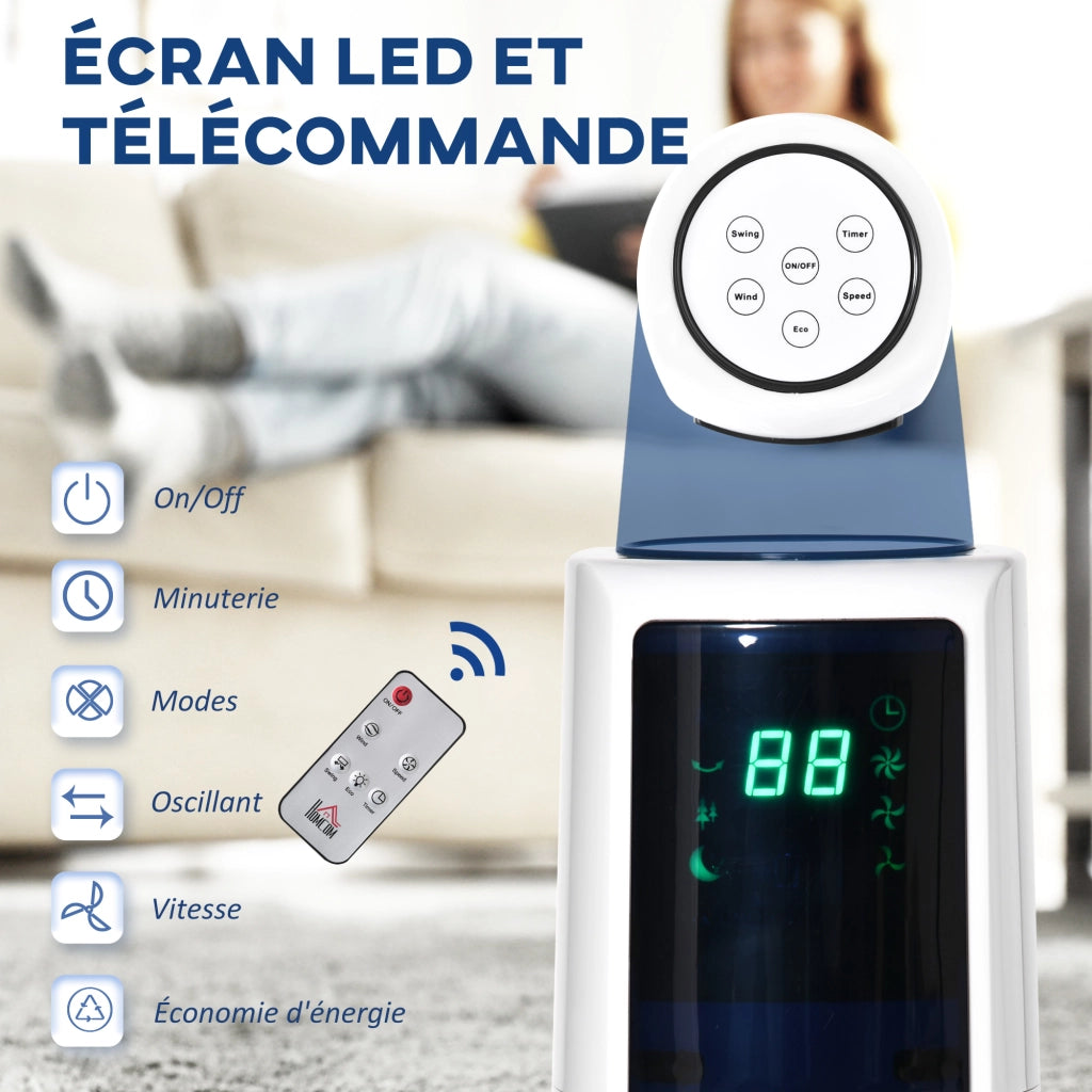 Ventilatore a colonna silenzioso 50W ¨C ZephMum ¨C 3 velocit¨¤ telecomando oscillante 40¡ã timer LED bianco