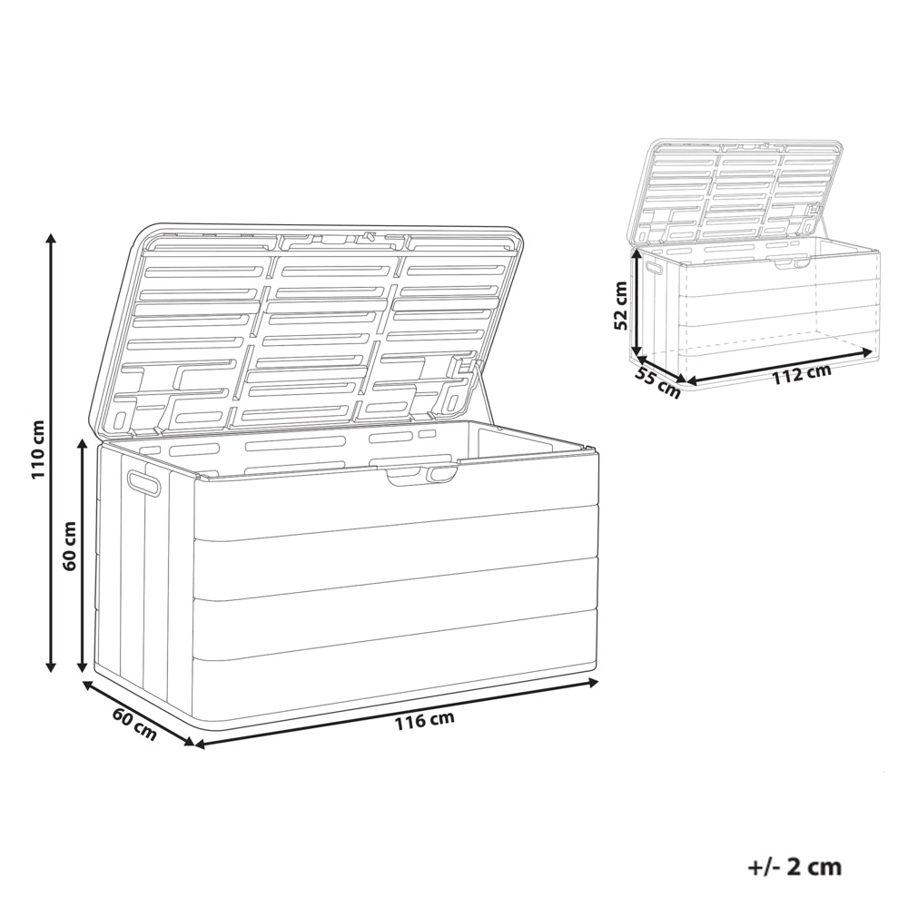 Panca da giardino in plastica marrone per esterni 116 x 60 cm con maniglie e rotelle Cassetta porta attrezzi da esterno