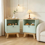 COMODINI Set da 2 pezzi con cassetto e vano aperto 40x40x55 cm MDF Verde Chiaro