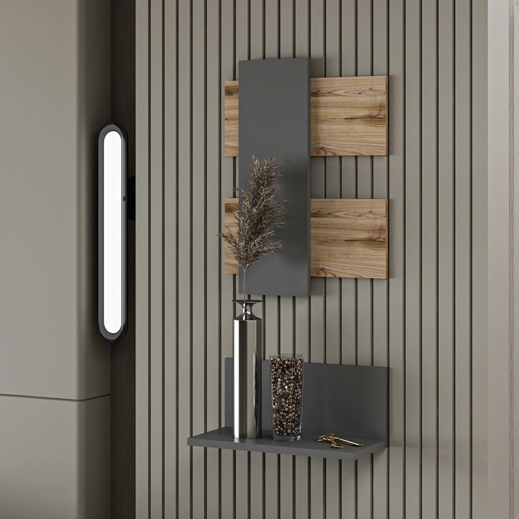 Set di Mensola Espositiva 'Egtved' Mensola da Muro con Pannello Decorativo - Antracite/Rovere [en.casa]
