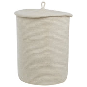 Cestino in tessuto di cotone bianco sporco con accessori per la conservazione del coperchio boho